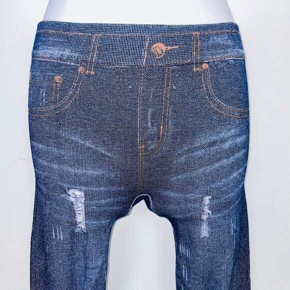 Weissman 10341 Adult Dance Size S Blue Stretch Leggings Distressed Jeggings - Picture 3 of 11